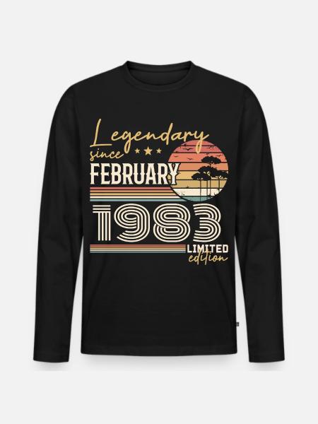 Février 1983 anniversaire 1983 légendes Février - T-shirt manches longues Premium bio Homme - noir