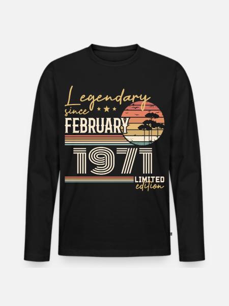 February 1971 Anniversary 1971 Legends February - Men's Premium Organic Long Sleeve Shirt - black