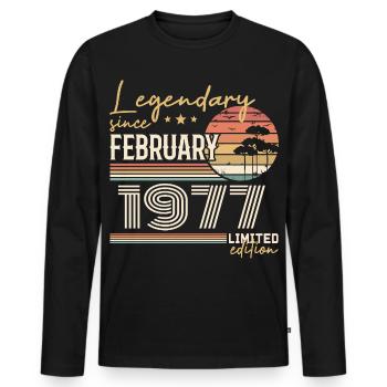 Février 1977 anniversaire 1977 légendes Février - T-shirt manches longues Premium bio Homme - noir - Devant - Nico (187cm)