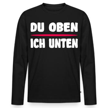 Funny Flirt Shirt – You Up I Down Saying - Men's Premium Organic Long Sleeve Shirt - black - Front - Nico (187cm)