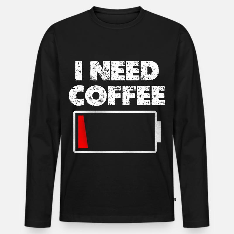 Ich brauche Kaffee Akku leer - Männer Premium Bio Langarmshirt - Schwarz