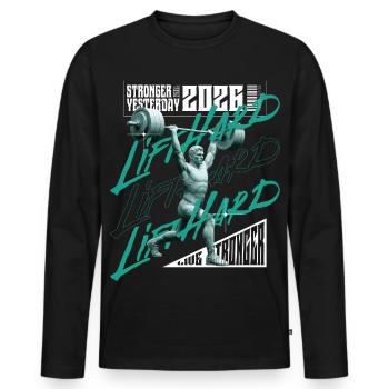 Homme en musculation, version rose violet clair - T-shirt manches longues Premium bio Homme - noir - Devant - Nico (187cm)