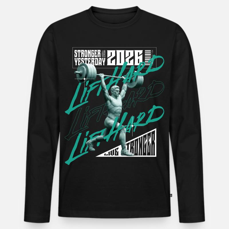 Gewichtheber-Mann, lila-rosa Lichtversion - Männer Premium Bio Langarmshirt - Schwarz