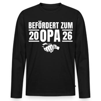 Baby Shower promu au rang de grand-père 2026 - T-shirt manches longues Premium bio Homme - noir - Devant - Nico (187cm)