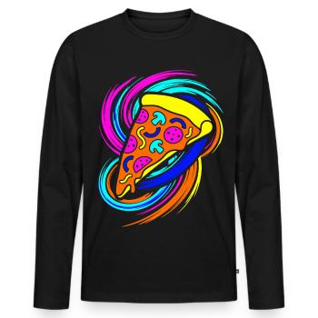 Tranche de pizza - T-shirt manches longues Premium bio Homme - noir - Devant - Nico (187cm)