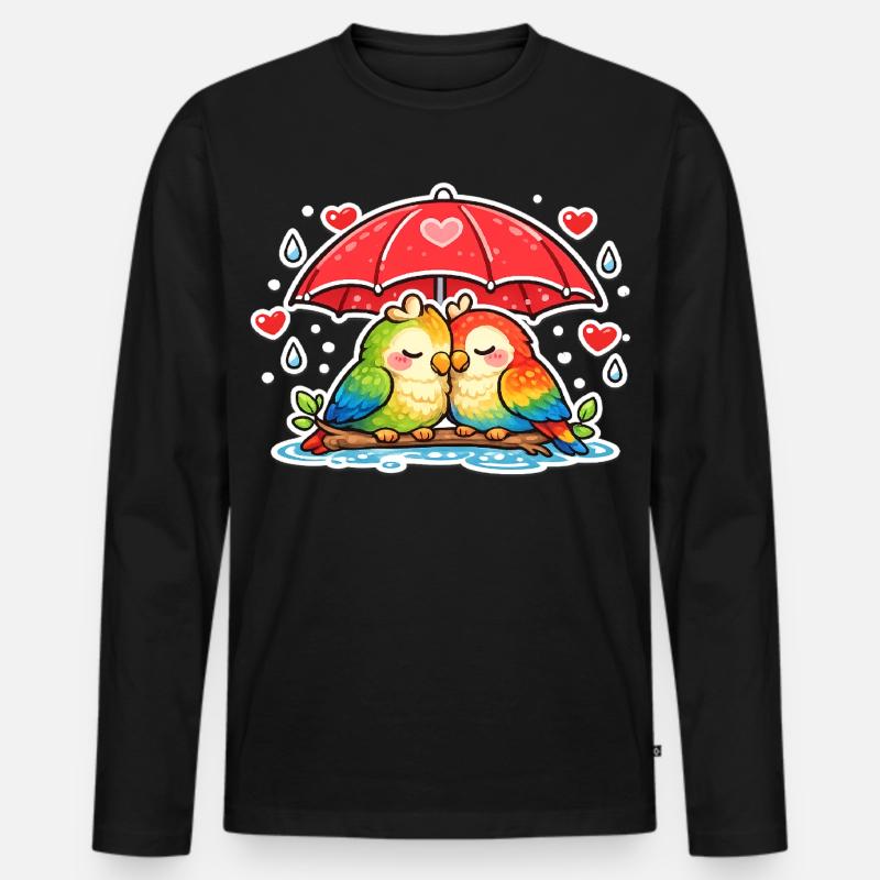 Herzpaar unter Regenschirm papagei - Männer Premium Bio Langarmshirt - Schwarz