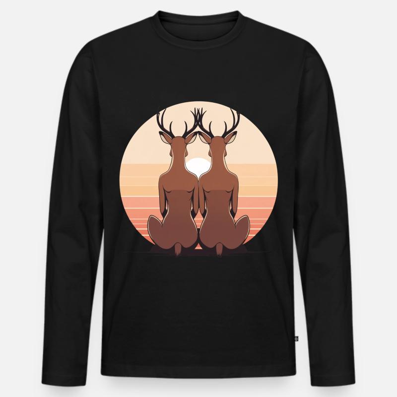 Zwei Hirsche im Abendkreis - Männer Premium Bio Langarmshirt - Schwarz