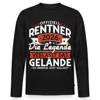 Retraités 2026 - La légende quitte le site - T-shirt manches longues Premium bio Homme - noir - Devant - Nico (187cm)