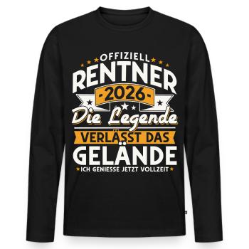 Retraités 2026 - La légende quitte le site - T-shirt manches longues Premium bio Homme - noir - Devant - Nico (187cm)