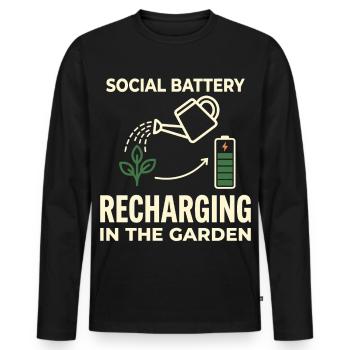 Social Battery Recharging Garden Humor - Men's Premium Organic Long Sleeve Shirt - black - Front - Nico (187cm)
