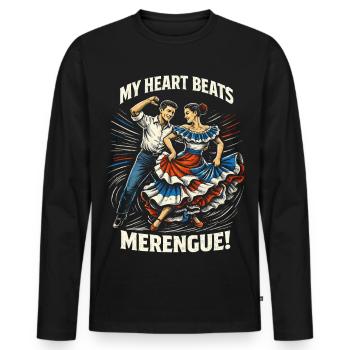 Dominican My Heart Beats Merengue! - Men's Premium Organic Long Sleeve Shirt - black - Front - Nico (187cm)