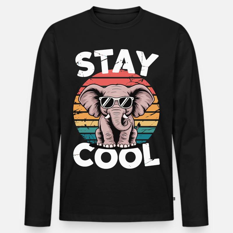Stay Cool Elefant - Kinder Retro - Männer Premium Bio Langarmshirt - Schwarz