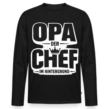 Opa Chef im Hintergrund - Männer Premium Bio Langarmshirt - Schwarz - Vorne - Nico (187cm)