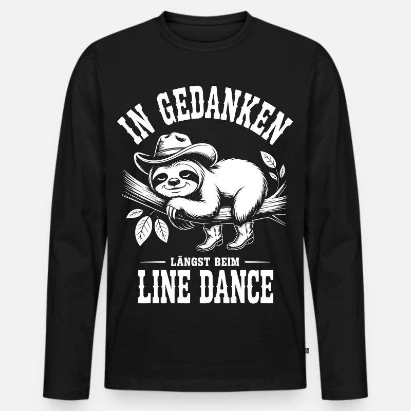 Faultier Line Dance Gedanken - Männer Premium Bio Langarmshirt - Schwarz