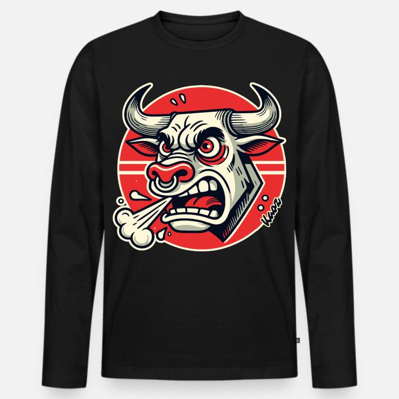 Wütender Bulle Retro-Logo - Männer Premium Bio Langarmshirt - Schwarz