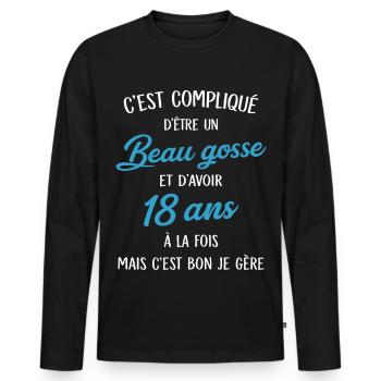 18-jähriger gutaussehender Humor-Geburtstagsgeschenk-Idee - Männer Premium Bio Langarmshirt - Schwarz - Vorne - Nico (187cm)