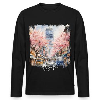 Osaka Aquarell, Osaka Japan - Männer Premium Bio Langarmshirt - Schwarz - Vorne - Nico (187cm)