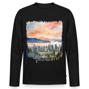 Vancouver Watercolor, Vancouver Canada - Men's Premium Organic Long Sleeve Shirt - black - Front - Nico (187cm)