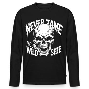 Never Tame Your Wild Side Skull – Gothic Design - Männer Premium Bio Langarmshirt - Schwarz - Vorne - Nico (187cm)