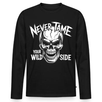 Never Tame Your Wild Side Skull – Gothic Design - Männer Premium Bio Langarmshirt - Schwarz - Vorne - Nico (187cm)