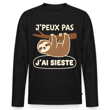 Sieste du paresseux - T-shirt manches longues Premium bio Homme - noir - Devant - Nico (187cm)