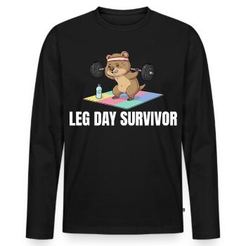 Leg Day Survivor Quokka Workout - Männer Premium Bio Langarmshirt - Schwarz - Vorne - Nico (187cm)