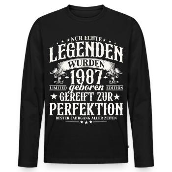 Cadeau d’anniversaire Born Legends du Vintage 1987 - T-shirt manches longues Premium bio Homme - noir - Devant - Nico (187cm)