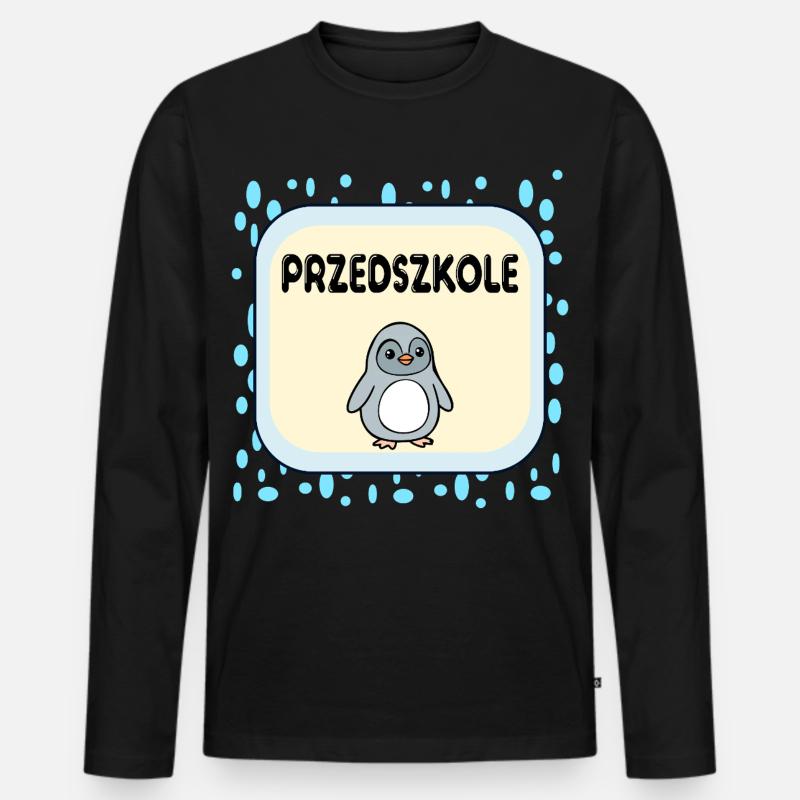 Pinguin-Kindergarten - Männer Premium Bio Langarmshirt - Schwarz