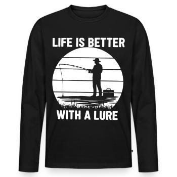 Angler Sonnenuntergang Life is Better With a Lure - Männer Premium Bio Langarmshirt - Schwarz - Vorne - Nico (187cm)
