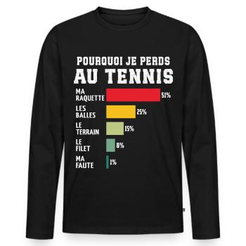 Tennis Pourquoi Je Perds Au Tennis  - T-shirt manches longues Premium bio Homme - noir - Devant - Nico (187cm)