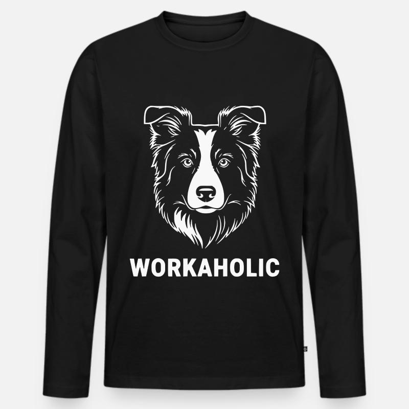 Workaholic Border Collie - Männer Premium Bio Langarmshirt - Schwarz