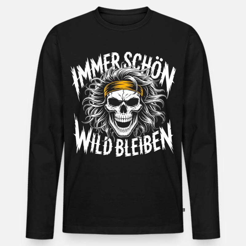 Schädel mit Headband Rock-Print - Männer Premium Bio Langarmshirt - Schwarz