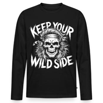Conception du crâne du côté sauvage - T-shirt manches longues Premium bio Homme - noir - Devant - Nico (187cm)