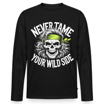 Neon Skull Rebel Bandana Art - Männer Premium Bio Langarmshirt - Schwarz - Vorne - Nico (187cm)