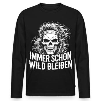 Crâne aux cheveux sauvages - T-shirt manches longues Premium bio Homme - noir - Devant - Nico (187cm)