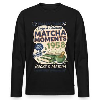 Moments douillets et apaisants de matcha Livres de 1958 et matcha - T-shirt manches longues Premium bio Homme - noir - Devant - Nico (187cm)