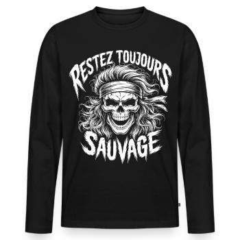 Crâne Bandana Restez Sauvage Skull - T-shirt manches longues Premium bio Homme - noir - Devant - Nico (187cm)