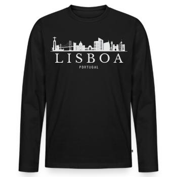 Lissabon, Portugal, Lissabons Skyline - Männer Premium Bio Langarmshirt - Schwarz - Vorne - Nico (187cm)