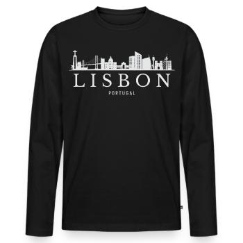 Lissabon Skyline, Lissabon Souvenir - Männer Premium Bio Langarmshirt - Schwarz - Vorne - Nico (187cm)