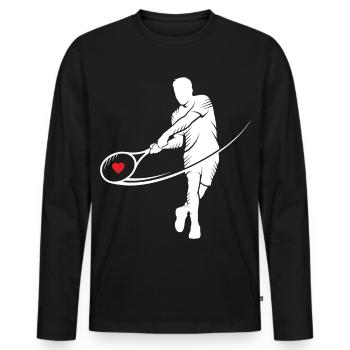 Tennis Silhouette Herz im Schläger Motiv - Männer Premium Bio Langarmshirt - Schwarz - Vorne - Nico (187cm)