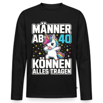 40th Birthday 40s 40th 40th Year Old Unicorn - Men's Premium Organic Long Sleeve Shirt - black - Front - Nico (187cm)