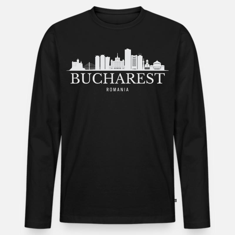 Bukarest Skyline, Bukarest, Rumänien - Männer Premium Bio Langarmshirt - Schwarz