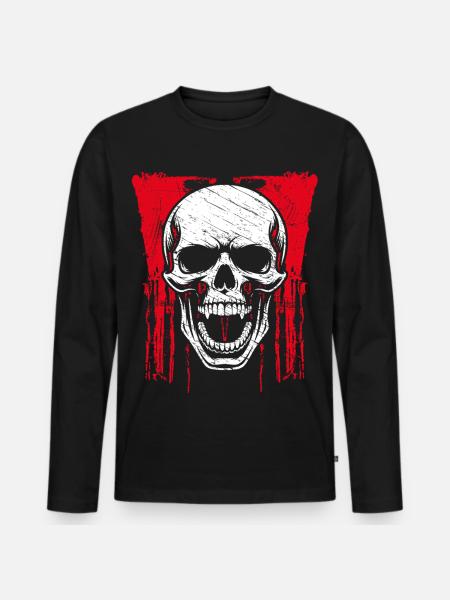 Rotes Grunge Schädel Motiv - Männer Premium Bio Langarmshirt - Schwarz