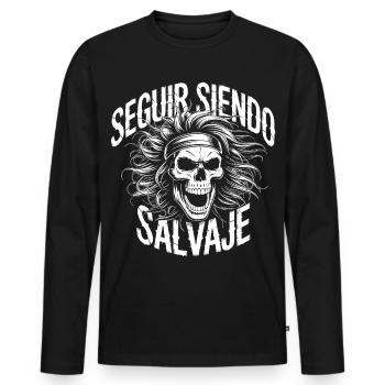 Wilder Schädel in Weiß - Männer Premium Bio Langarmshirt - Schwarz - Vorne - Nico (187cm)