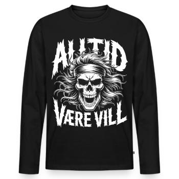 Skull with wild hair and text - Men's Premium Organic Long Sleeve Shirt - black - Front - Nico (187cm)
