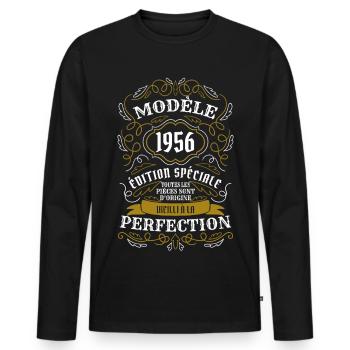 MODELE4Model 1956 Sonderedition bis zum P gealtert - Männer Premium Bio Langarmshirt - Schwarz - Vorne - Nico (187cm)