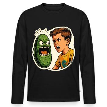 Garçon qui crie sur le concombre avec un visage - T-shirt manches longues Premium bio Homme - noir - Devant - Nico (187cm)