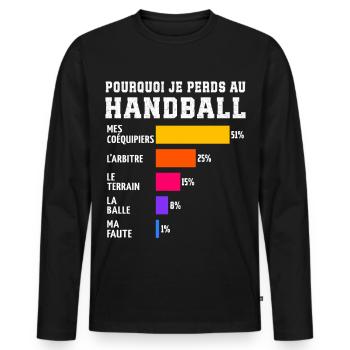Why I Lose at Handball - Men's Premium Organic Long Sleeve Shirt - black - Front - Nico (187cm)