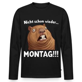 Capybara Spruch: Nicht schon wieder Montag! - Männer Premium Bio Langarmshirt - Schwarz - Vorne - Nico (187cm)