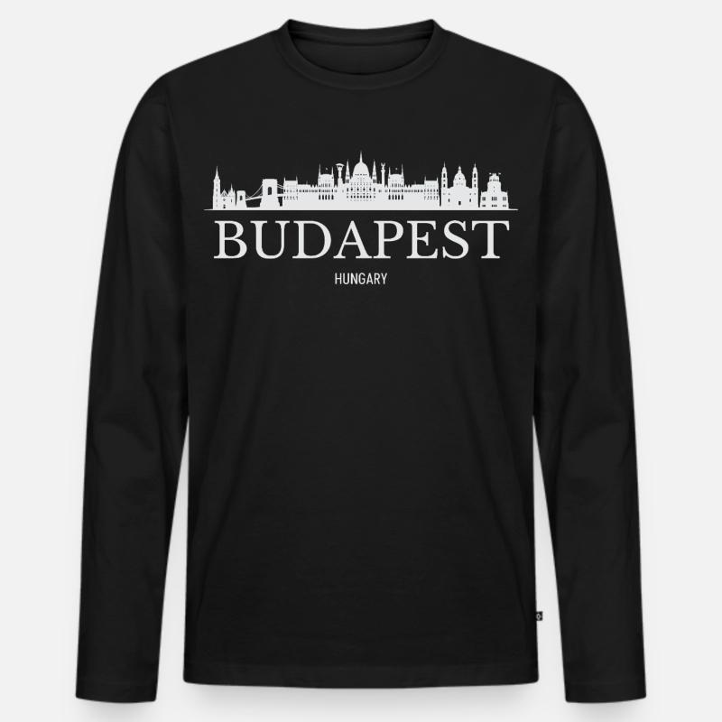 Budapester Skyline, Budapest, Ungarn - Männer Premium Bio Langarmshirt - Schwarz